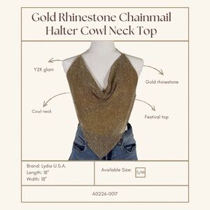 Gold Rhinestone Chainmail Halter Crop Top